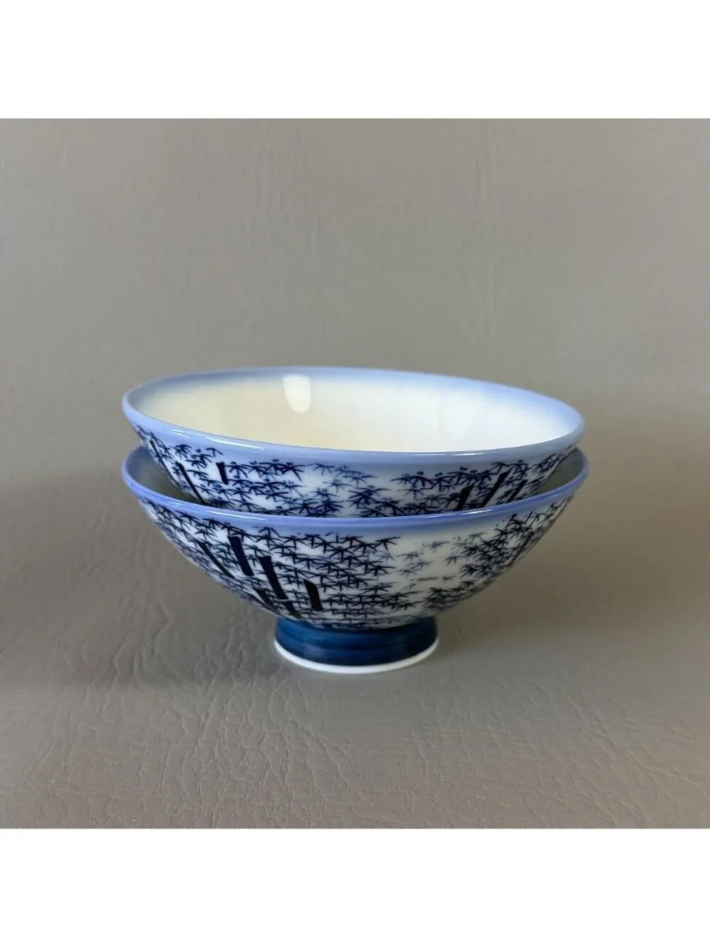 Japan Studio Pottery Blue Cobalt Bamboo Forest Rice Bowls Set of 2 Gyokko